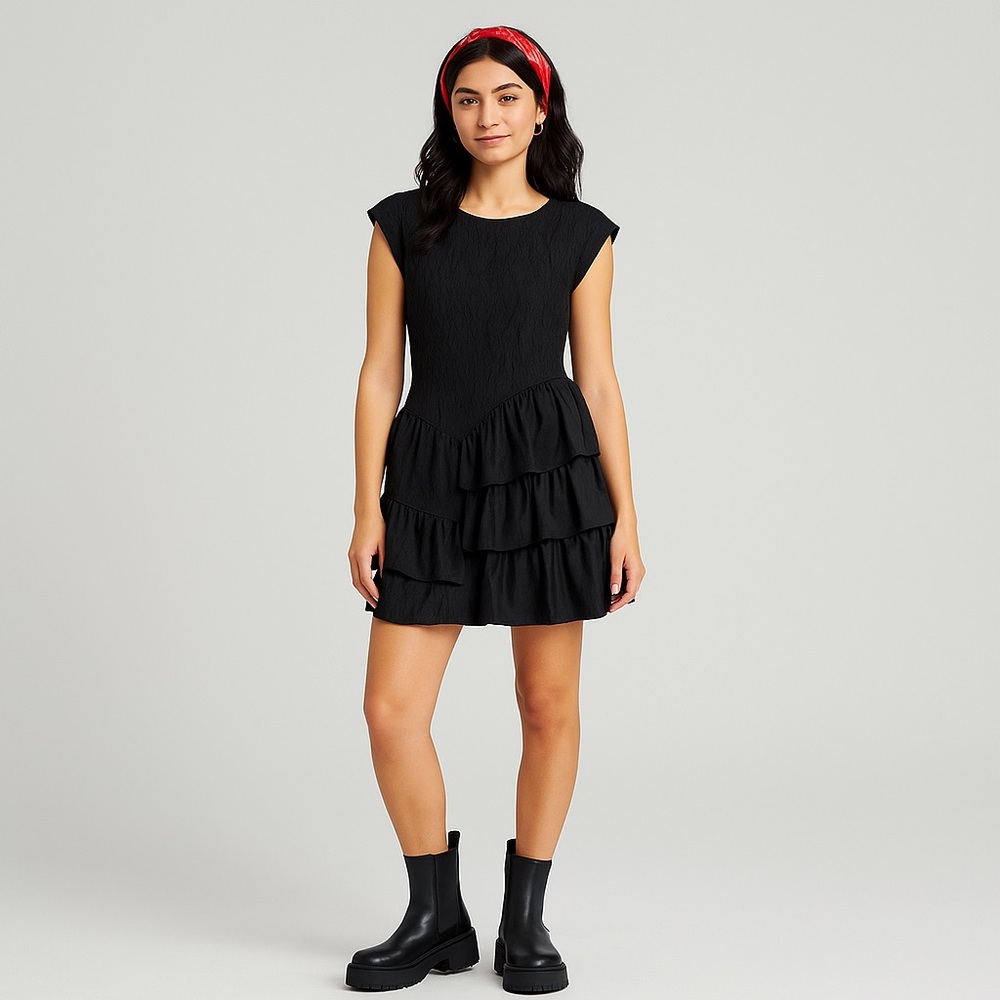 Vintage Madonna 80's Black Lace Ruffled Skirt Dress Sz 7 by Jackie O'